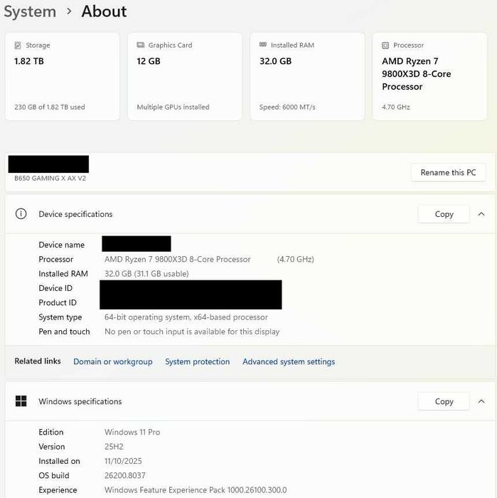 PC Ryzen 7 9800X3D, 32GB RAM, RTX 5070, SSD 2TB, Garantie