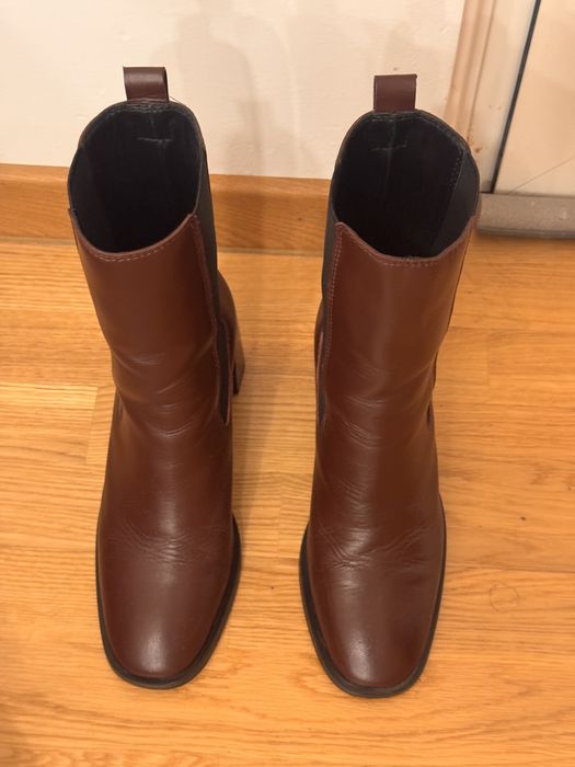 Cizme Massimo Dutti piele naturală | maro/burgundiu | toc 8 cm | 37