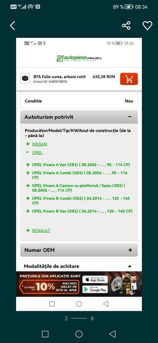Fulie arbore cotit renault laguna Megane scenic Opel vivaro Nissan