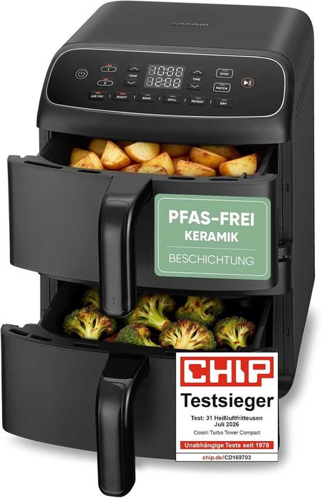 Фритюрник с горещ въздух Cosori Turbo Tower Compact CAF-DC861-AEU, 8.6L
