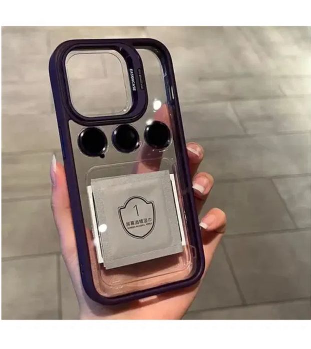 Iphone 14/15 PLUS PRO MAX - Husa Stativ Clear Back+ Folie Camera