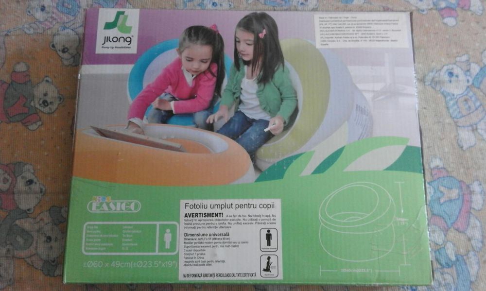Fotoliu gonfl. ptr copii, suport lombar, 60x49cm, nou, sigilat