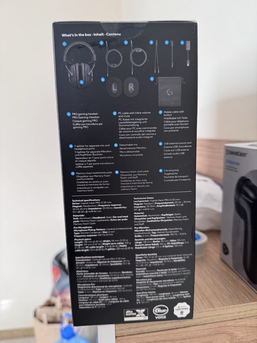 Нови, неразпечатвани Logitech G Pro X, геймърски слушалки.