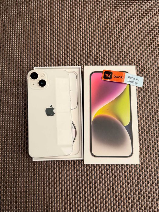 100% БАТЕРИЯ! iPhone 14  Лизинг от 18€/мес  starloght white  128Gb - бял