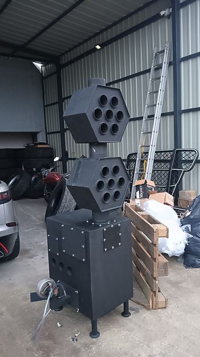 Sobă de atelier pe ulei ars, lemn sau cărbune, completă