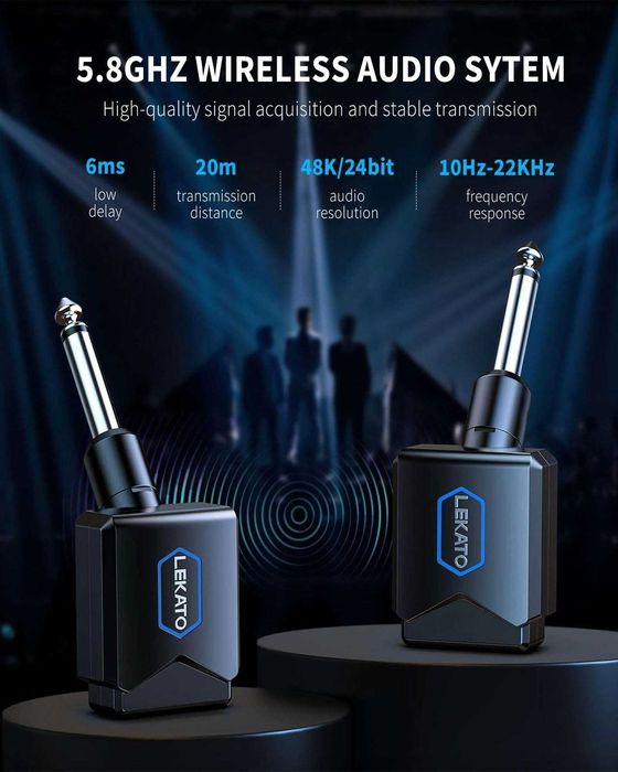 Sistem de chitară wireless LEKATO JW-06 5.8GHz cu cutie de încărcare