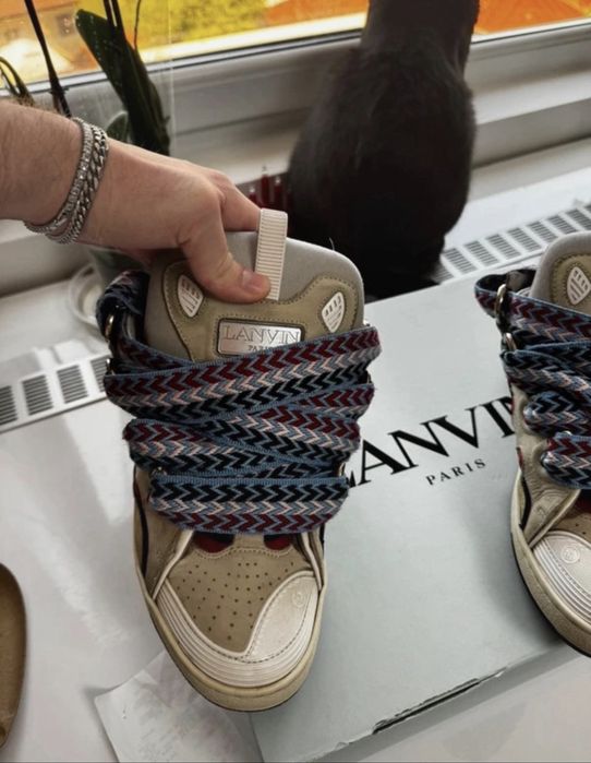 Lanvin Curb Sneakers Beige Red Blue Size 42 Originali Cu Bon și Cutie