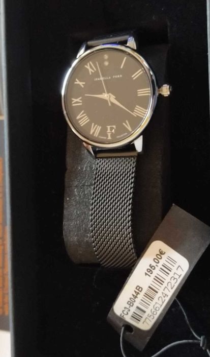 Isabella Ford Иноксов часовник черен с един диамант