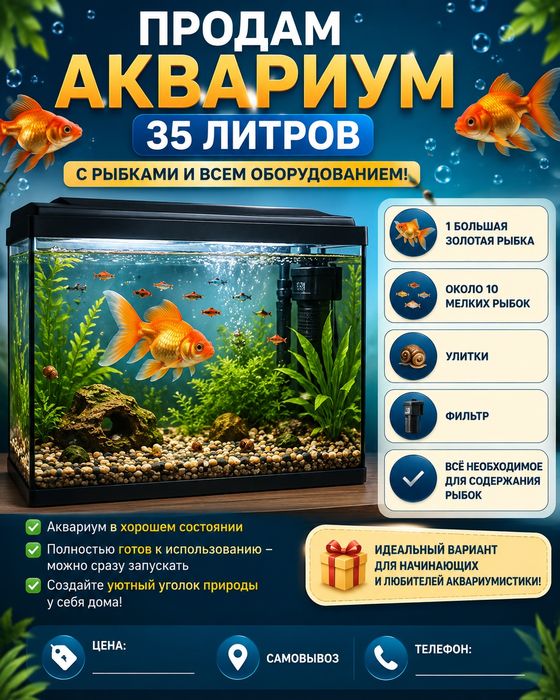 Продам аквариум 35 литров