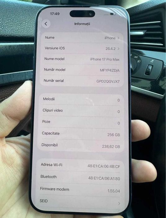Vând iPhone 17 Pro Max – 256 GB – stare impecabilă