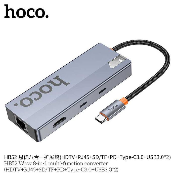Hoco HB52 WOW Hub 8-in-1 5Gbps/PD-100W 4K-60Hz/RJ45/Docking Station