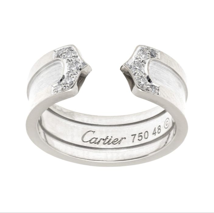 Inel Cartier, model C ring, aur alb decorat cu diamante, doc just