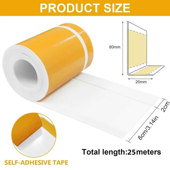 Plintă flexibilă PVC autoadezivă 25m, alb