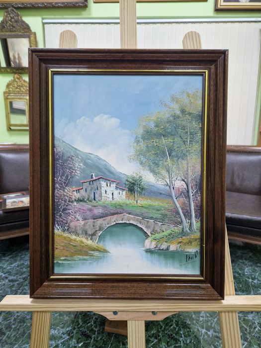 Чудесна антикварна белгийска картина масло върху платно