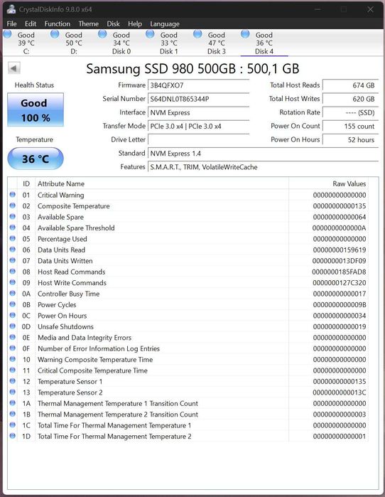 SSD Samsung 980 500GB, NVMe, M.2 - MZ-V8V500BW