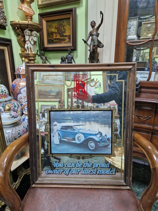 Уникално антикварно английско рекламно огледало Rolls Royce