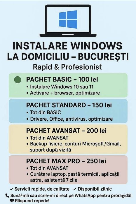 Instalare Windows la domiciliu – București | Rapid & Profesionist