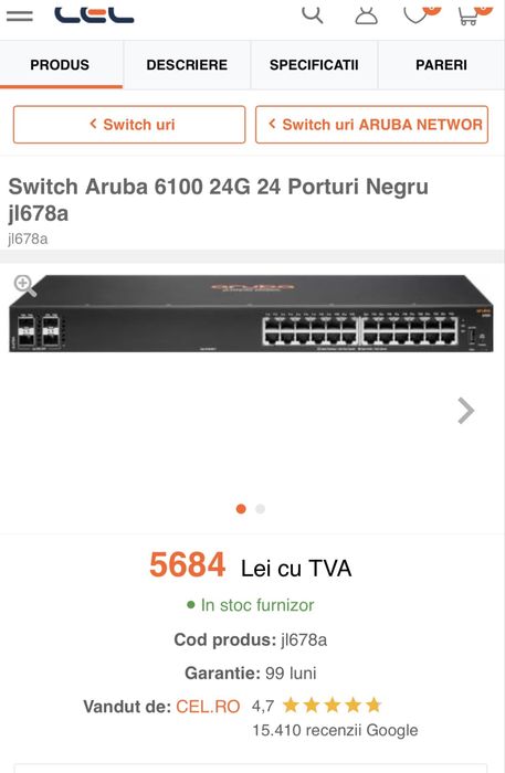 Switch HPE Aruba 6100 Managed 24G 4SFP+ PoE+ 370W