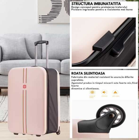 TROLER pliabil mare carcasa dura 2 roti 1 lacat maner telescopic ROZ