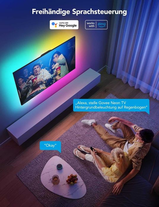 Banda LED inteligenta RGBIC Govee Neon H61B2 3m, WiFi, Bluetooth, sincronizare muzicala, 64 de moduri, compatibil cu Alexa/Google Assistant