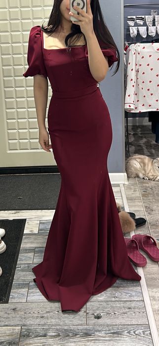 Вечернее бордовое платье в пол (надето 1 раз)