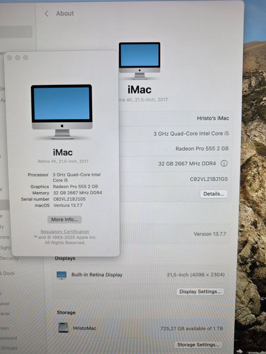 Apple iMac 21.5" / 32GB RAM / 1TB SSD / Retina 4K (2017) / Перфектен