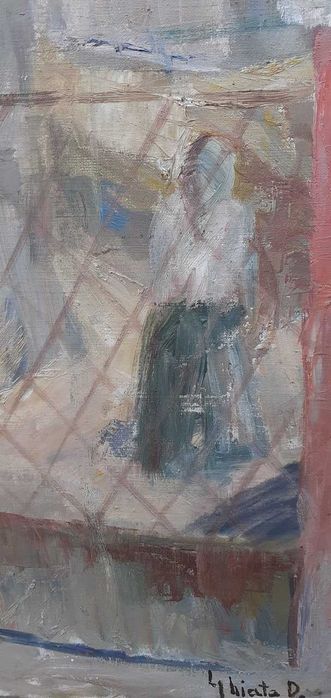 Tablou vechi - in ograda - semnat Ghiata D