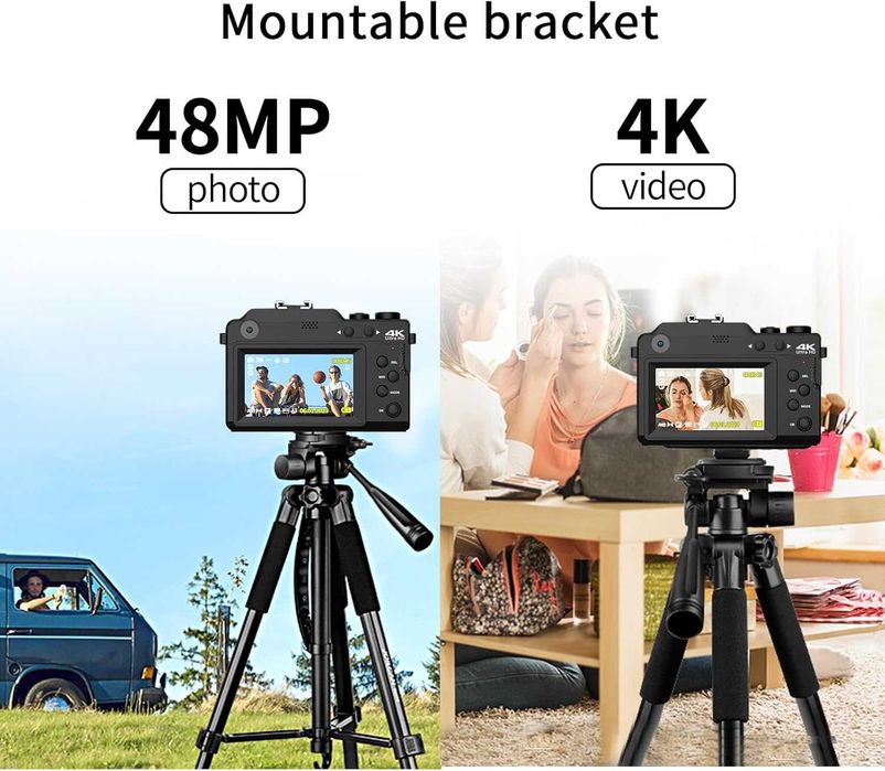 Цифрова фотокамера TEKXDD, 4K Vlog камера+ 64 GB SD карта