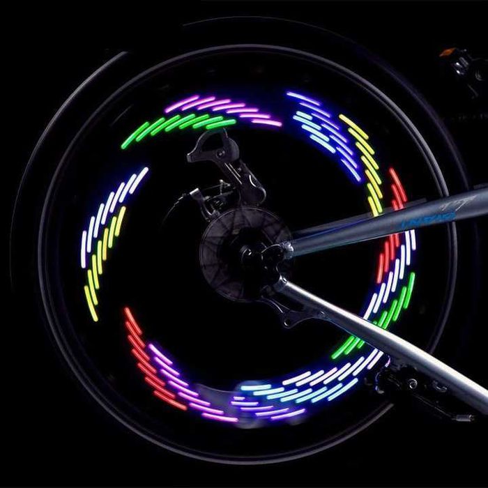 Осветление за спици на велосипед, 7 LED, 12 шарки, Сензор за движение