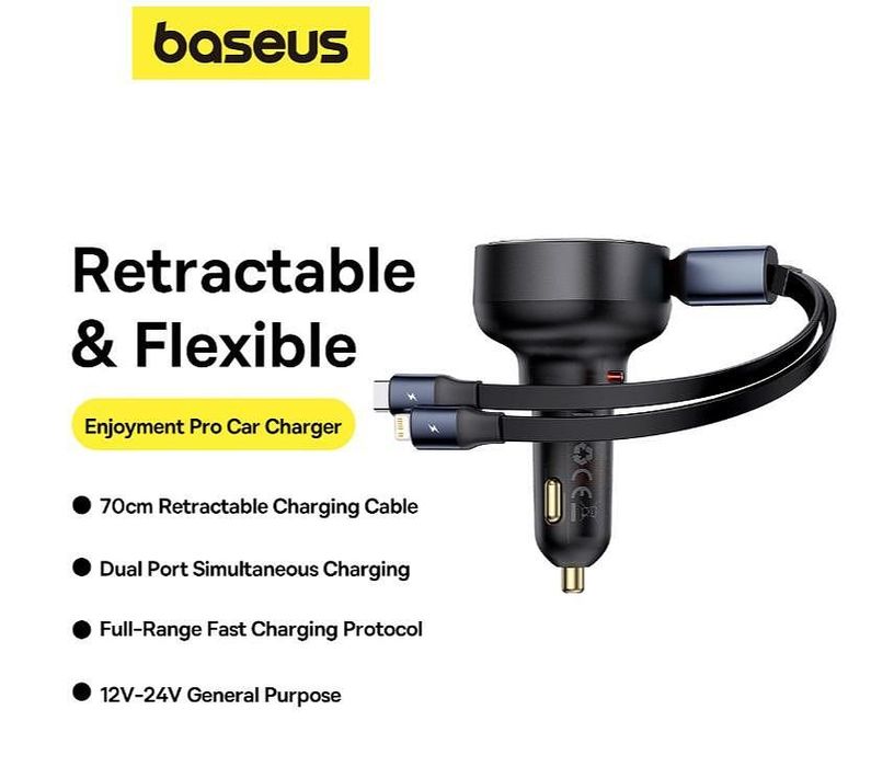 Зарядно устройство за кола baseus enjoyment usb-c с usb-c / lightning