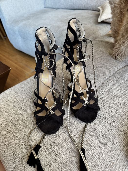 Обувки на висок ток черни велурени