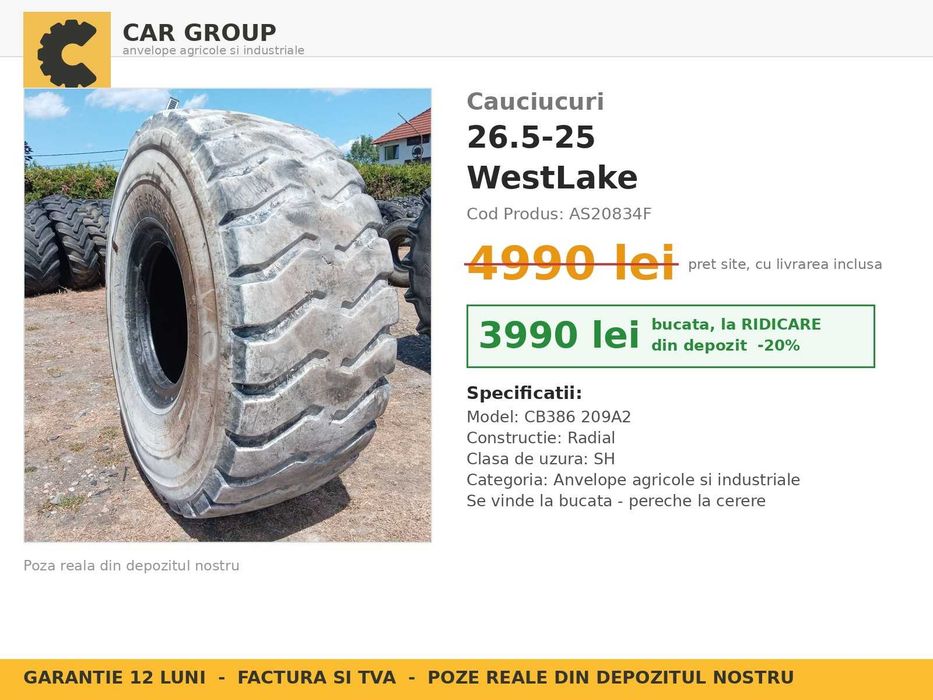 Cauciucuri 26.5-25 WestLake CB386 Anvelope Incarcator Frontal Mare Radiale SH GARANTIE Factura 23.5-25