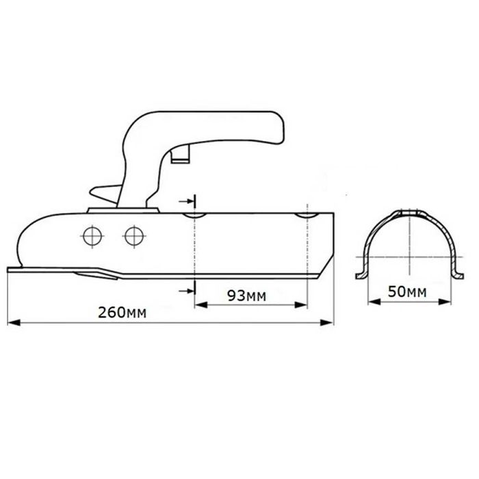 Универсална ключалка/лапа за теглич на ремарке - Ф50мм/800кг.