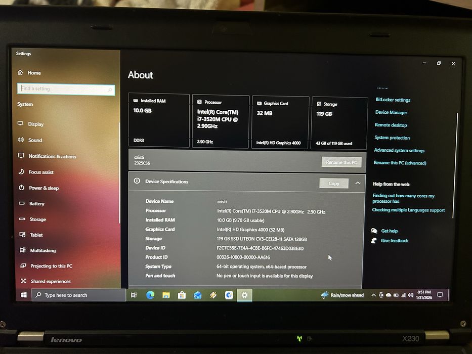 Vand laptop lenovo x230 stare buna