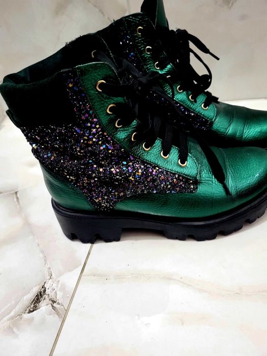 Ghete piele naturala verde sidef 37