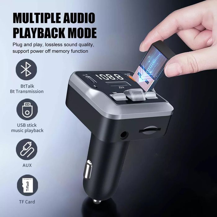 Bluetooth fm предавател за кола, mp3 плейър, радио, pd, usb-c, ...
