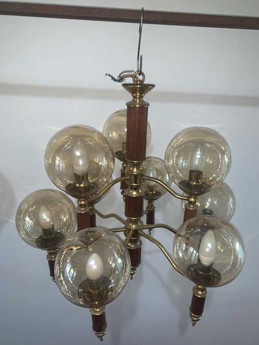 Candelabru cu noua brate si doua aplice de perete din alama