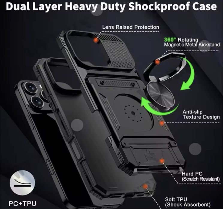 Iphone 14 pro max - кейс удароустойчив , с магнит , ринг + слот