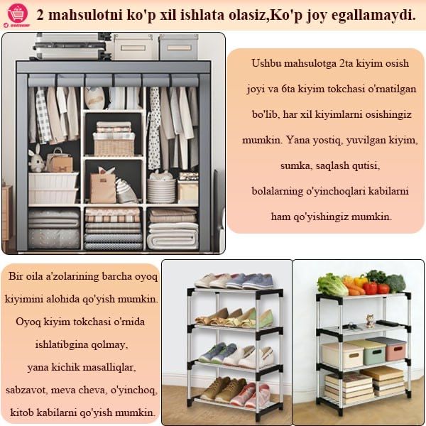 Uy uchun koʻp funksiyali shkaf+poyabzal javoni
