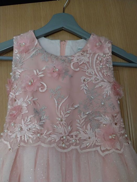 Розова официална рокля за момиче, размер 134-140