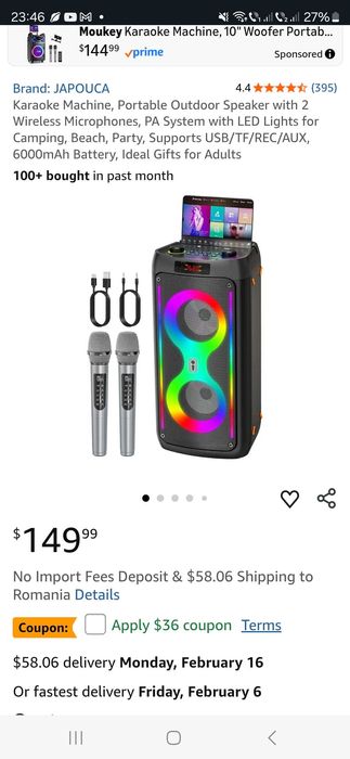 Sistem Audio Portabil + 2 microfoane si Lumini