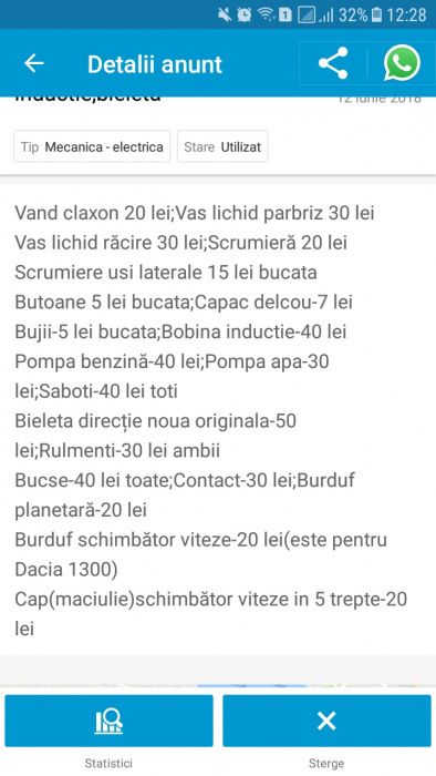 Piese dacia 1310 1410 si 1300,scrumiera,pompa benzina,butoane, bobină