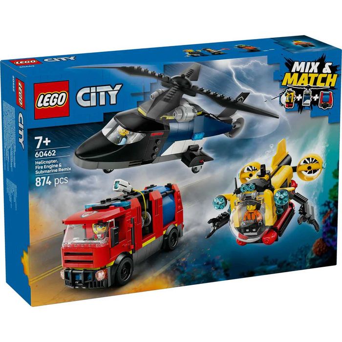 Lego 60462 City Helicopter, Fire Truck & Submarine Remix