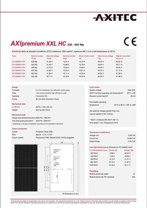 Нови Фотоволтаични Соларни Панели Axitec AXIpremium XXL HC 540Wp