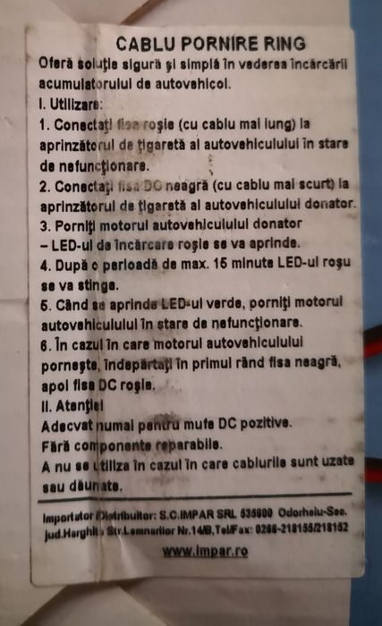 Cabluri Pornire/transfer curent / pornire auto fără sa deschizi capota