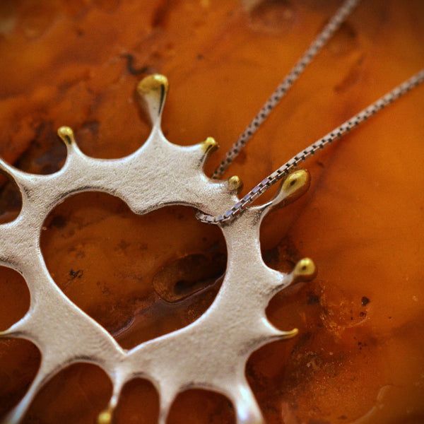 Сребърен медальон 925 „Сърце-пръски“ – талисман на творческата енергия