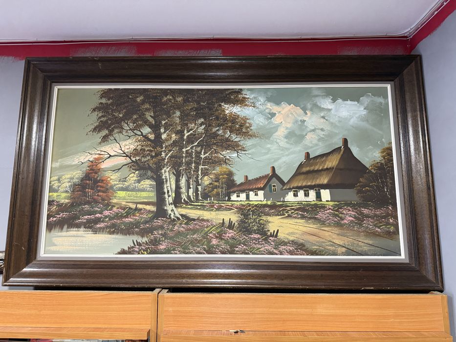 голяма красива стара картина маслени бои платно