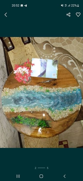 Oynali stol, epoksi smala, qatron stol