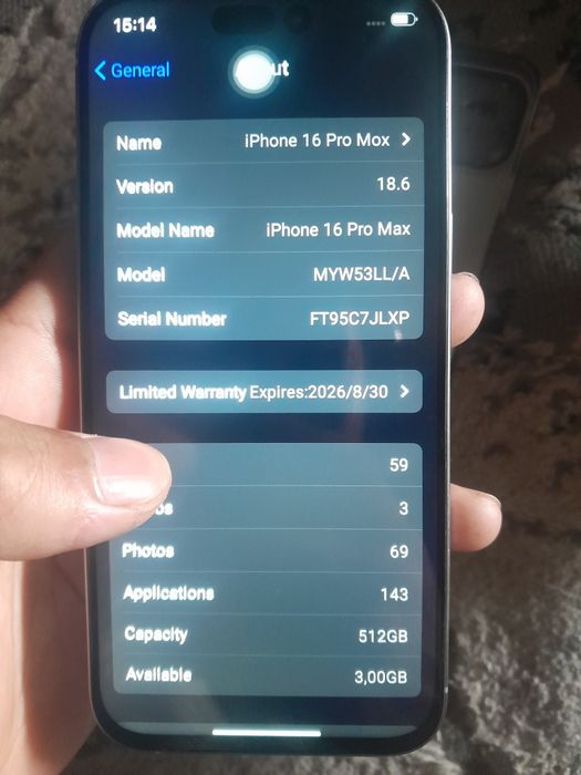 IPhone  16 Pro Max.
Pamyat.512
Yomks.100%
I clod.va.boshqala.hammasi.i