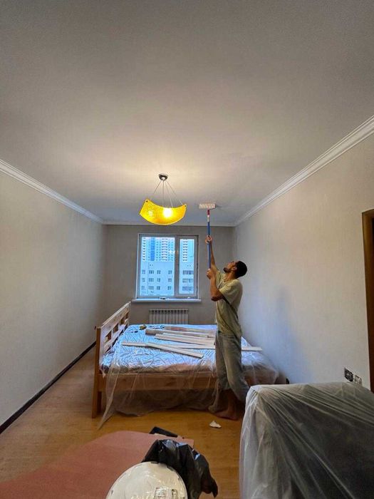 Левкас, поклейка обое, галтели , покраска